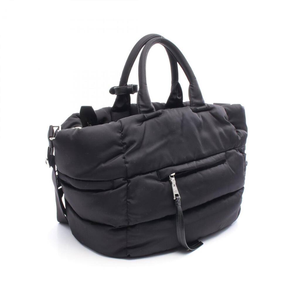 Prada Tote Leather Nylon Bag Black